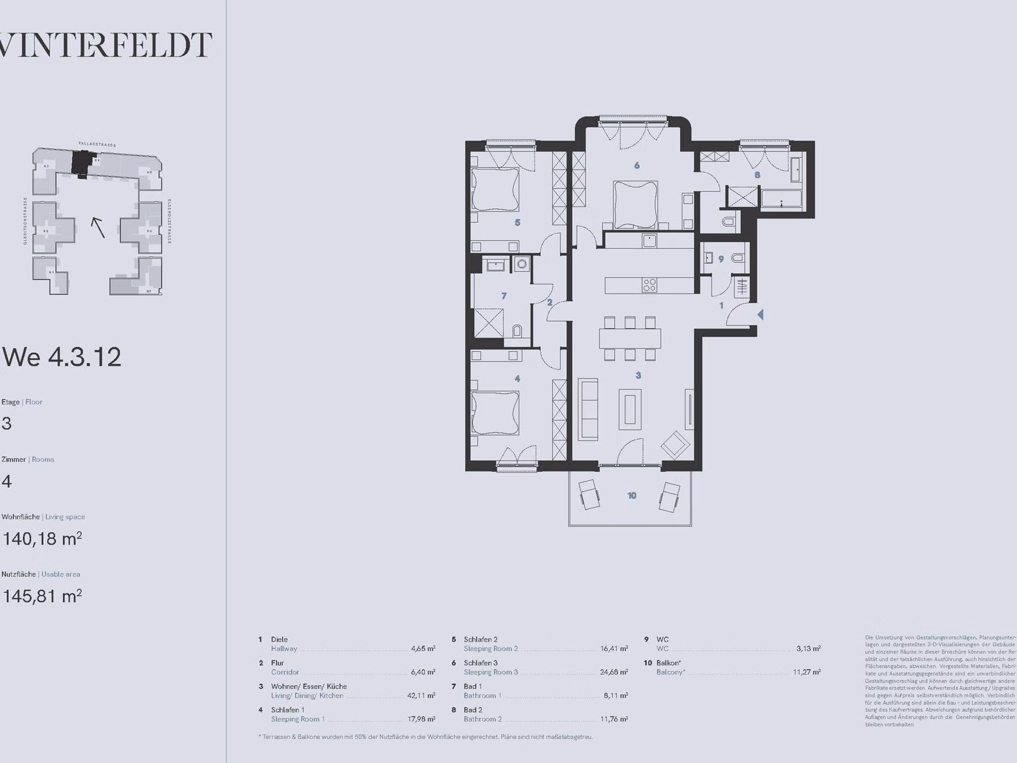 Grundriss 4-Zimmer Neubau Eigentumswohnung (WE 4.3.12) | Berlin-Schöneberg