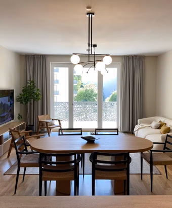 Offener Wohn-Küchen-Essbereich (Musterwohnung im Projekt)