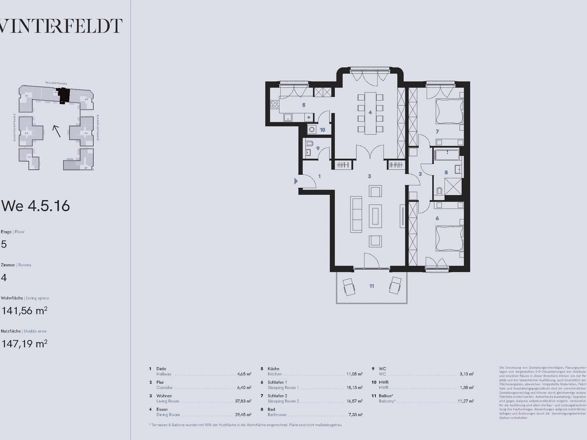 Grundriss 4-Zimmer Neubau Eigentumswohnung (WE 4.5.16) | Berlin-Schöneberg