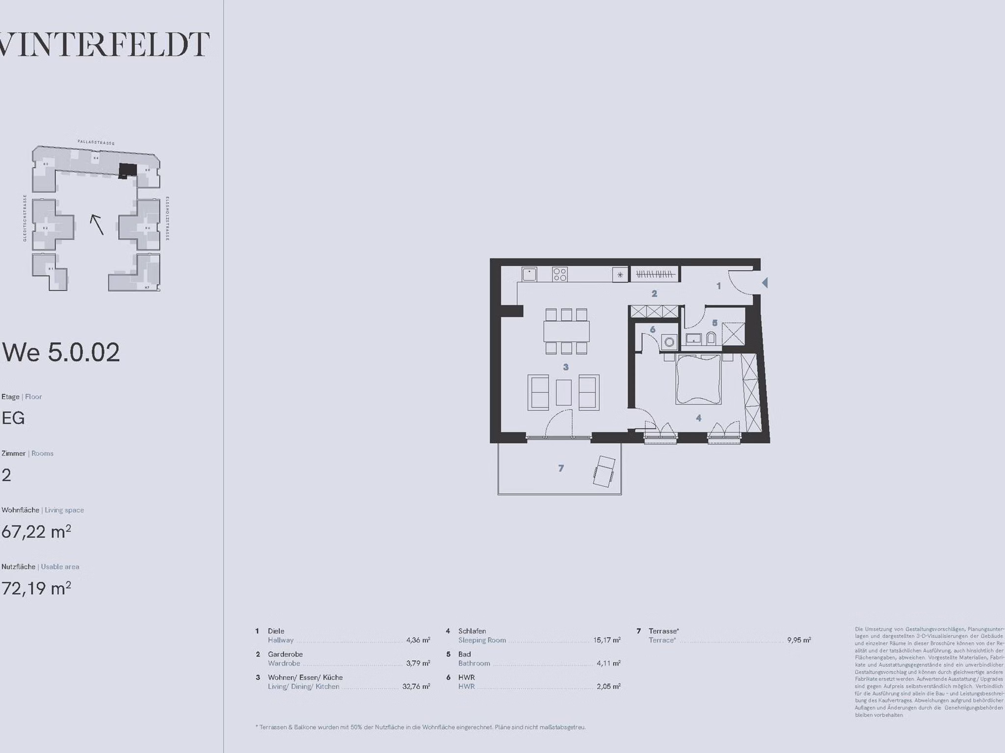 Grundriss 2-Zimmer Neubau Eigentumswohnung Berlin-Schöneberg - WE 5.0.2