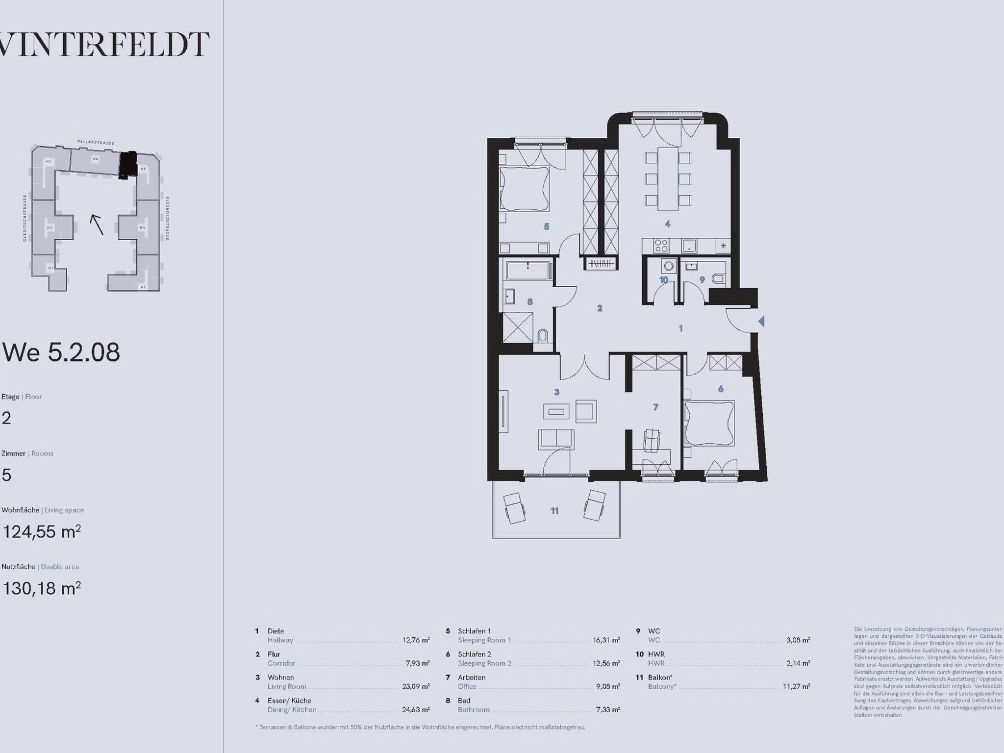Grundriss 3-Zimmer Neubau Eigentumswohnung (WE 5.2.8) | Berlin-Schöneberg