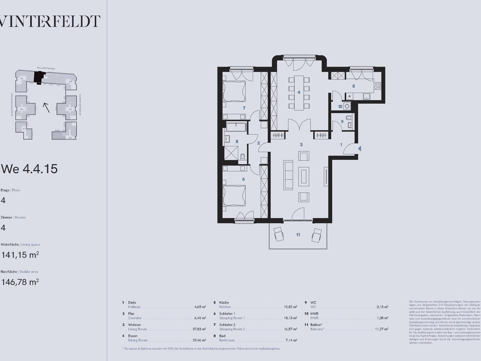 Grundriss 4-Zimmer Neubau Eigentumswohnung (WE 4.4.15) | Berlin-Schöneberg