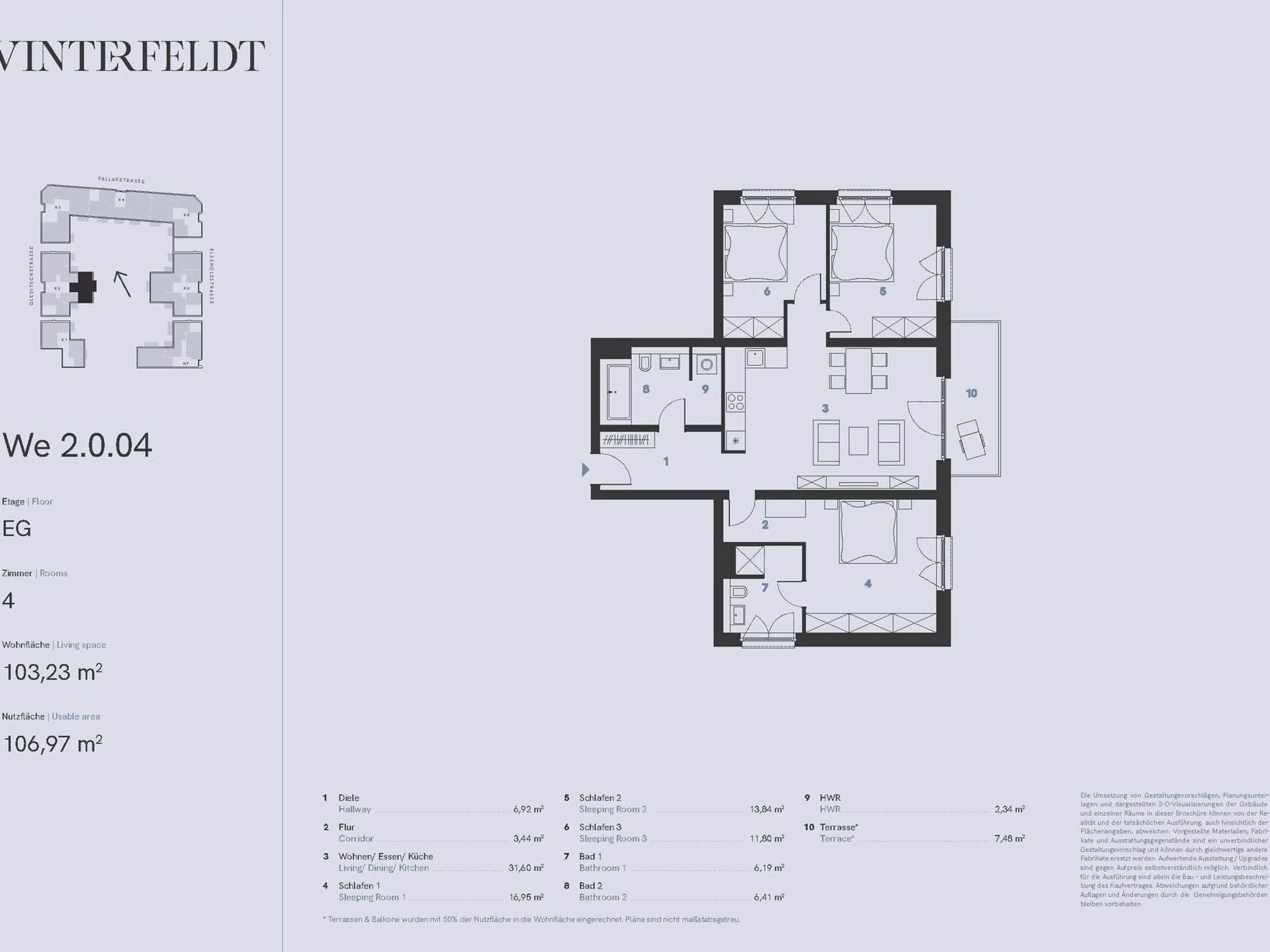 Grundriss 4-Zimmer Neubau Eigentumswohnung (WE 2.0.4) | Berlin-Schöneberg