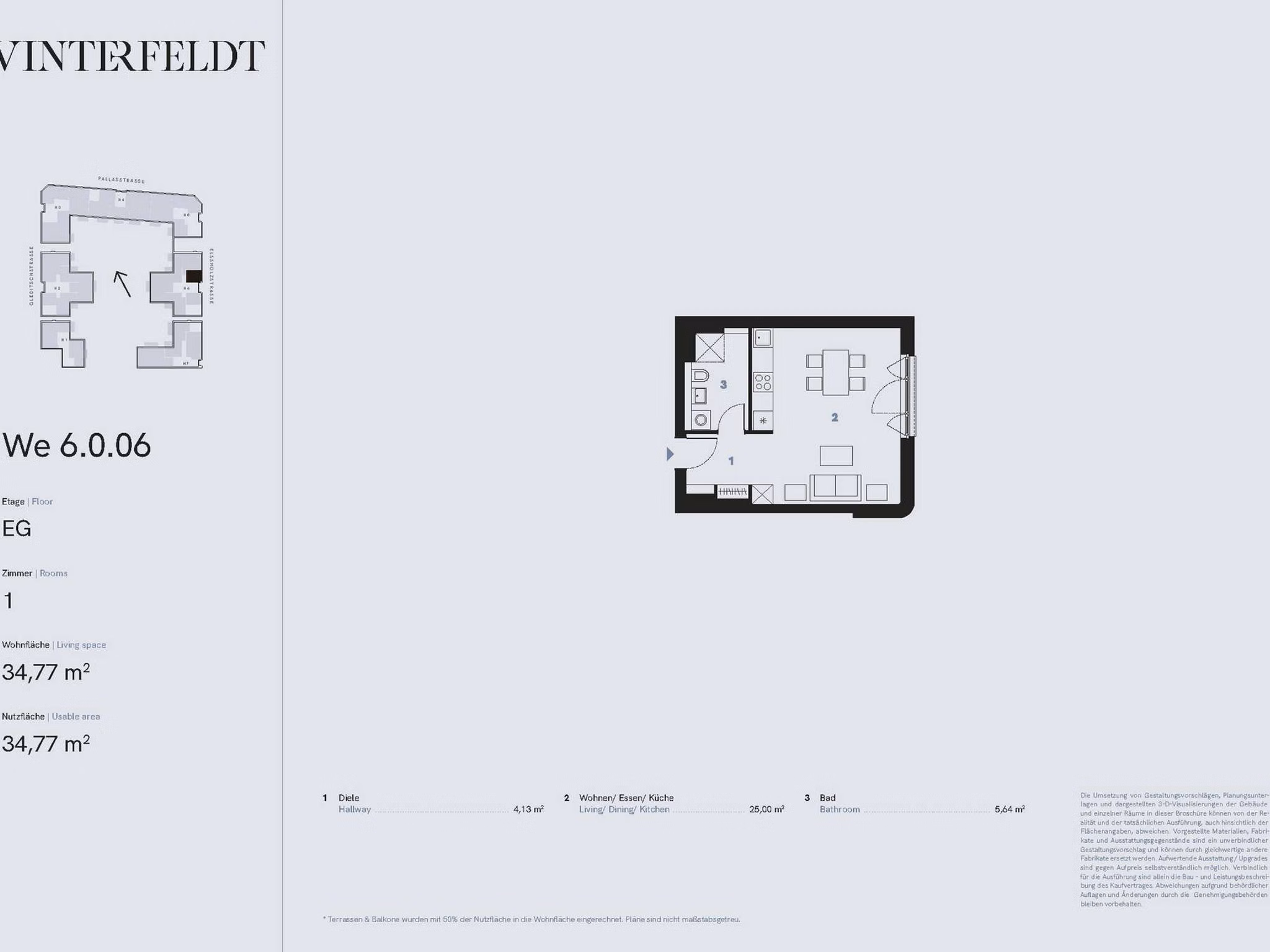 Grundriss 1-Zimmer Neubau Eigentumswohnung Berlin-Schöneberg - WE 6.0.6