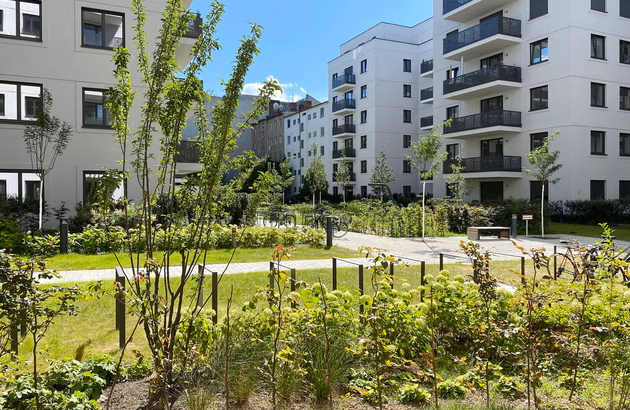 Am Winterfeldt – Berlin-Schöneberg – Blick von der Terrasse in den grünen Innenhof