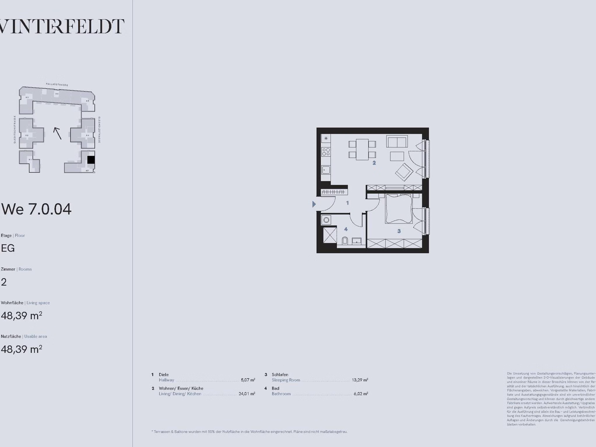 Grundriss 2-Zimmer Neubau Eigentumswohnung Berlin-Schöneberg - WE 7.0.4