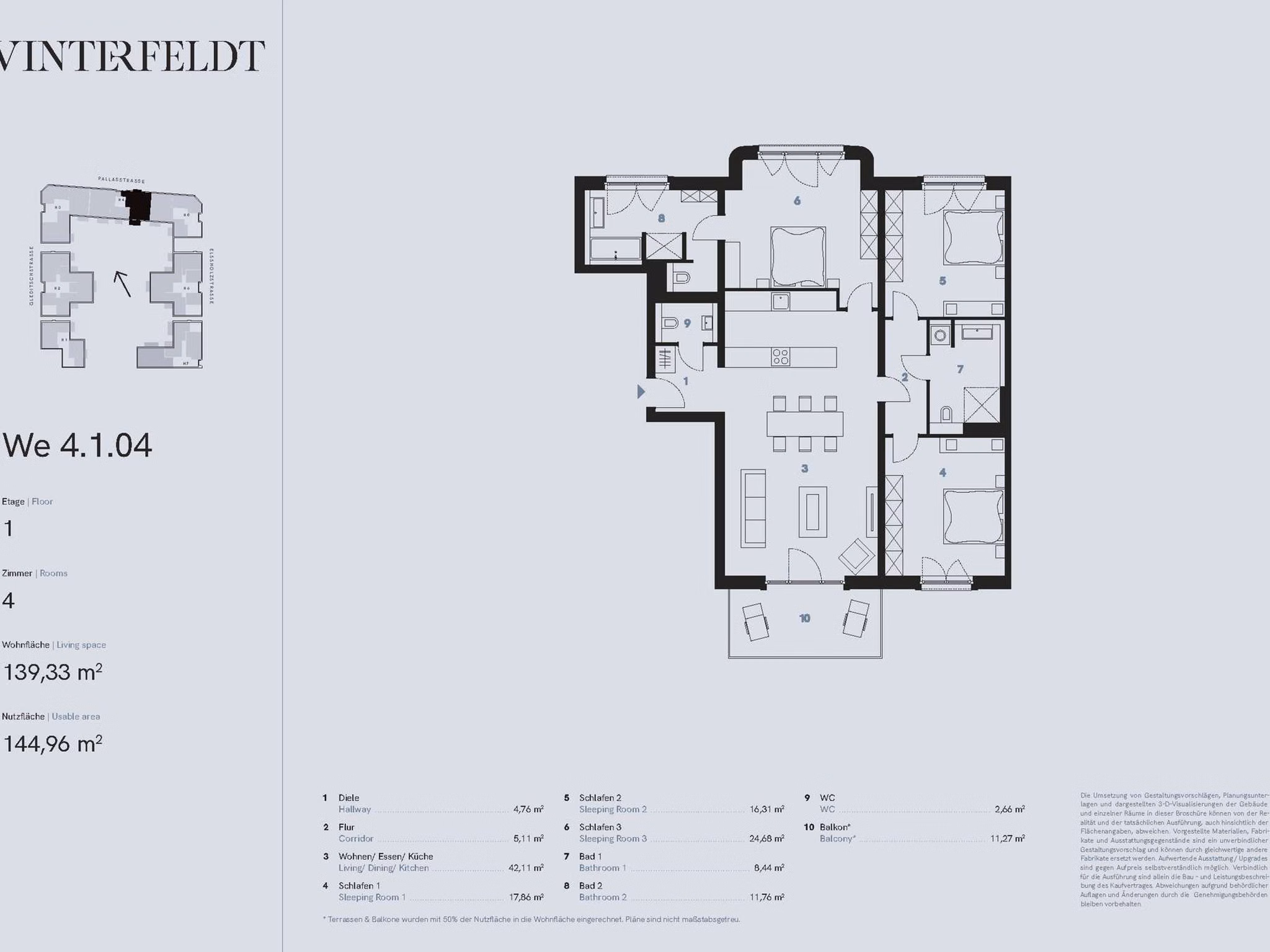 Grundriss 4-Zimmer Neubau Eigentumswohnung (WE 4.1.4) | Berlin-Schöneberg