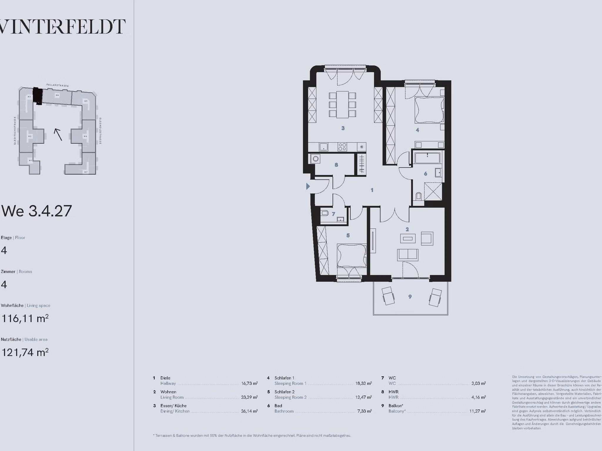 Grundriss 3-Zimmer Neubau Eigentumswohnung (WE 3.4.27) | Berlin-Schöneberg