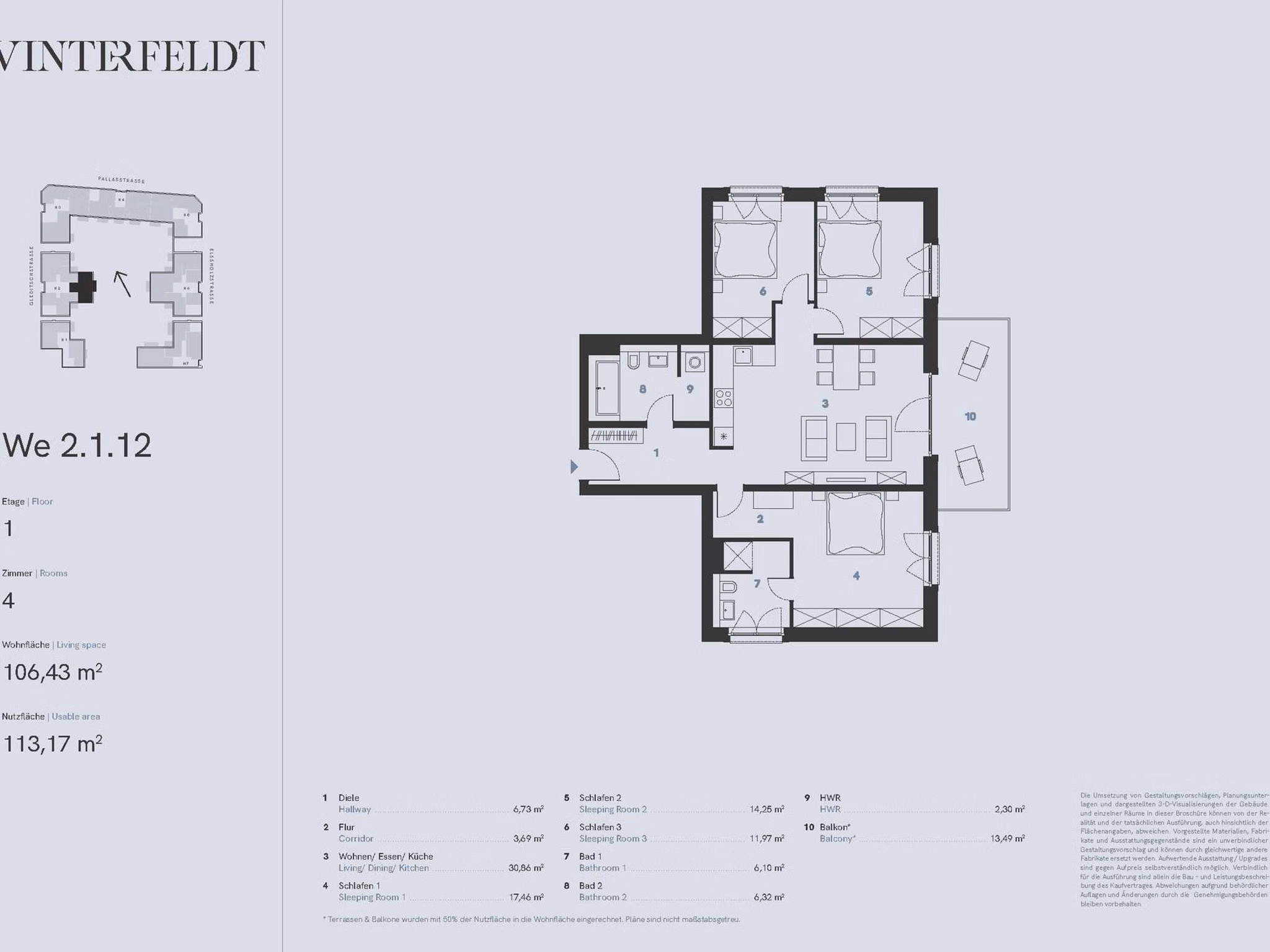Grundriss 4-Zimmer Neubau Eigentumswohnung (WE 2.1.12) | Berlin-Schöneberg