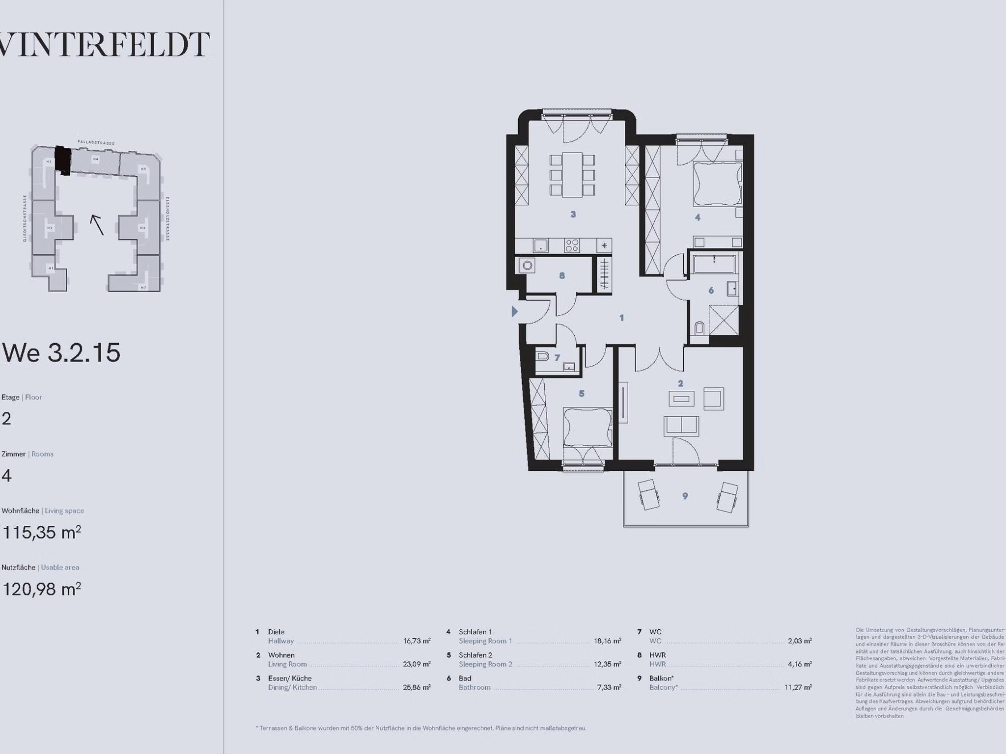 Grundriss 3-Zimmer Neubau Eigentumswohnung (WE 3.2.15) | Berlin-Schöneberg