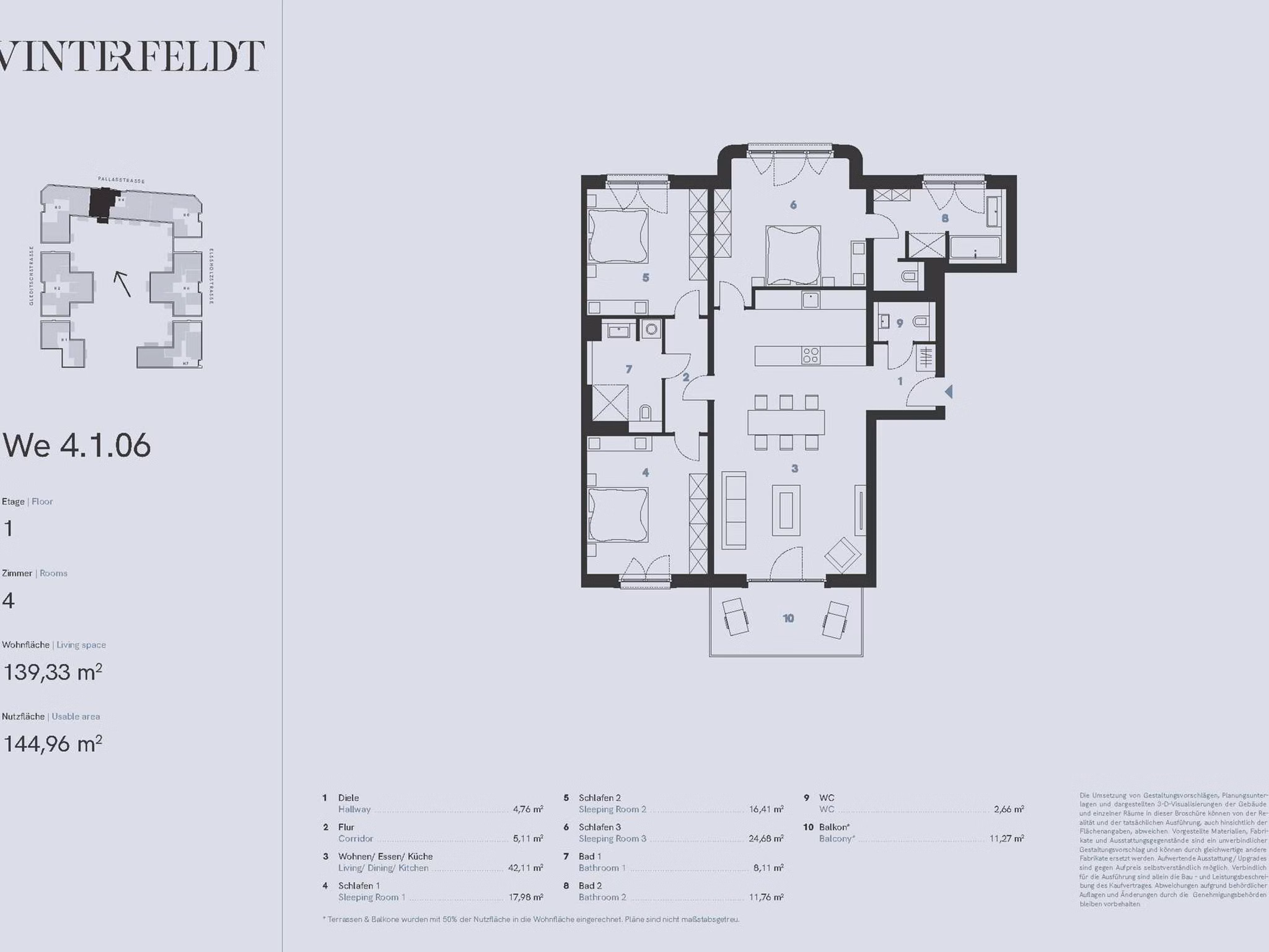 Grundriss 4-Zimmer Neubau Eigentumswohnung (WE 4.1.6) | Berlin-Schöneberg